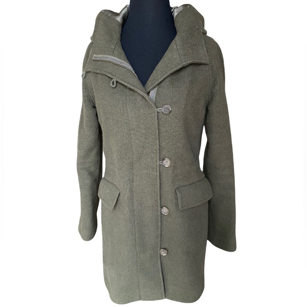 J. Crew olive green wool blend lined hooded women’s winter utility coat size 4